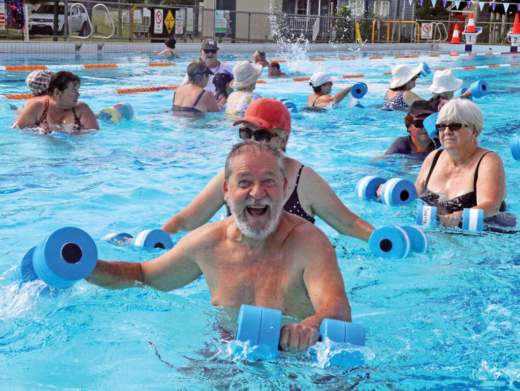 Enjoying an aqua aerobics  lesson in progress