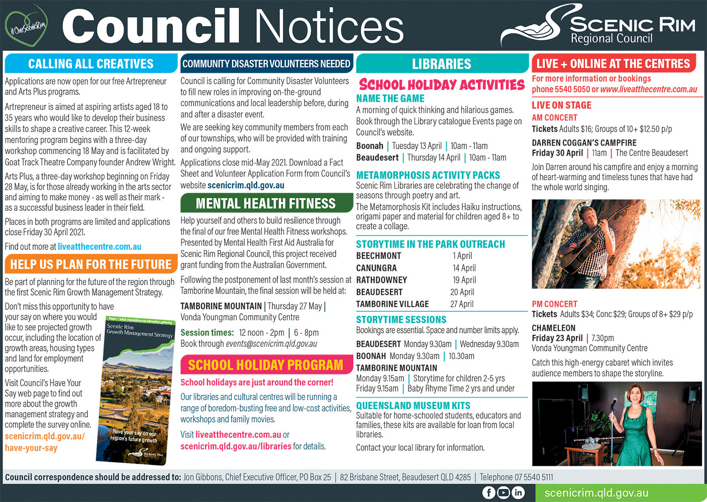 Scenic Rim Regional Council Events - April 2021