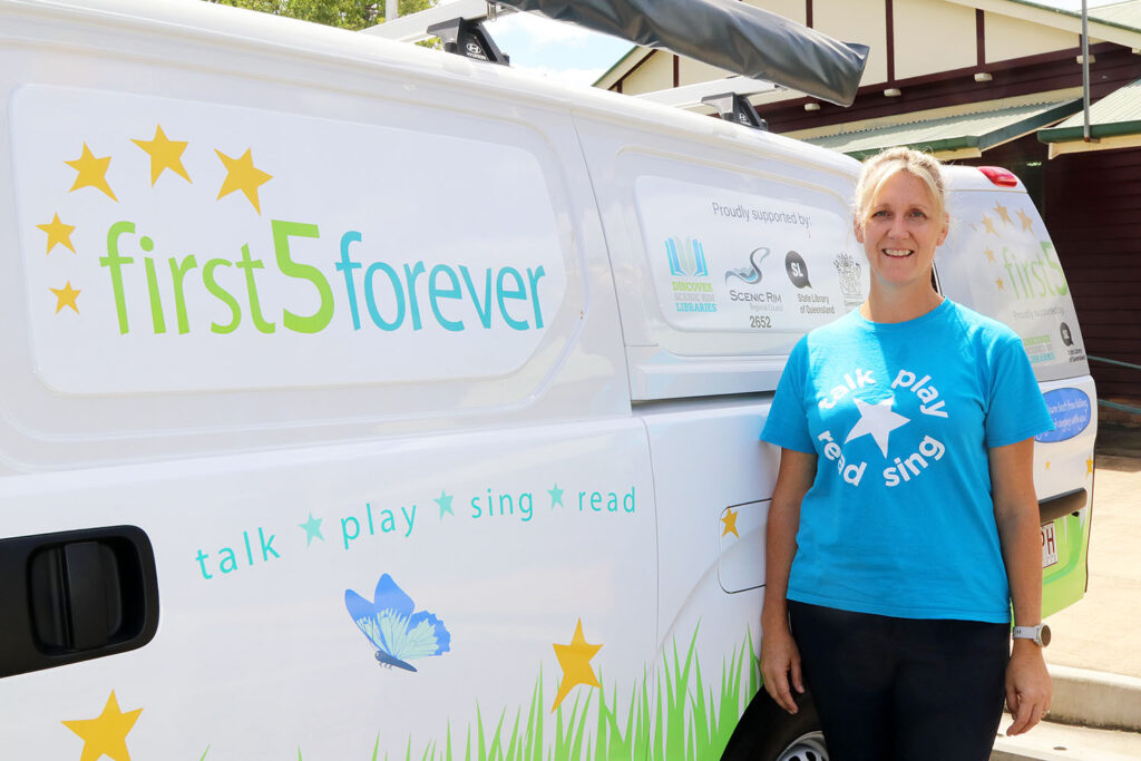 Heidi with First Five Forever Rhyme Time Van At The Hall