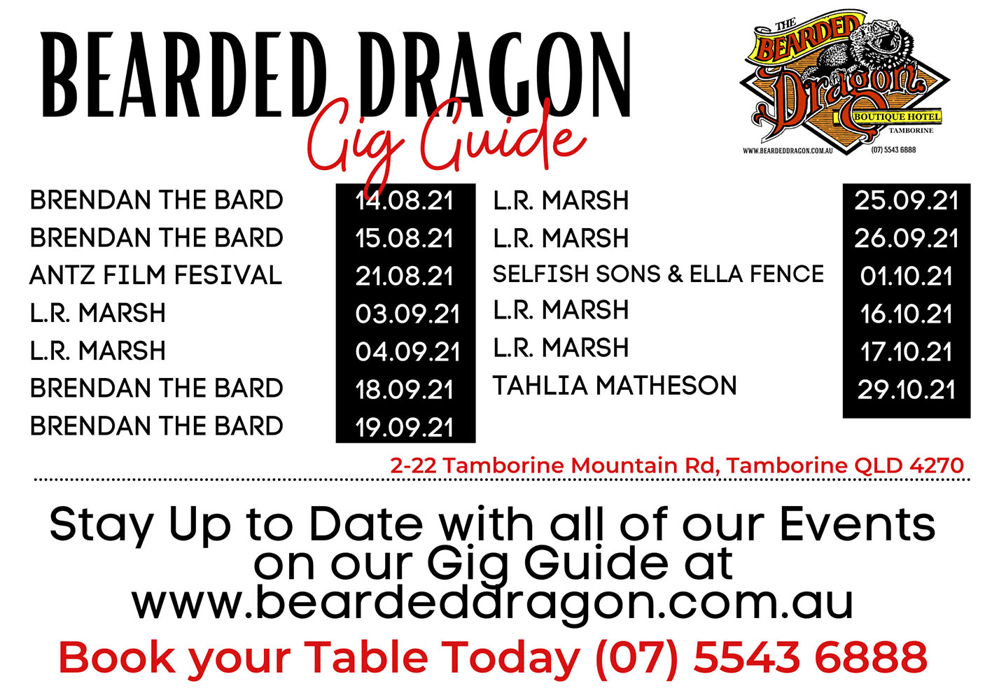 Bearded Dragon Gig Guide