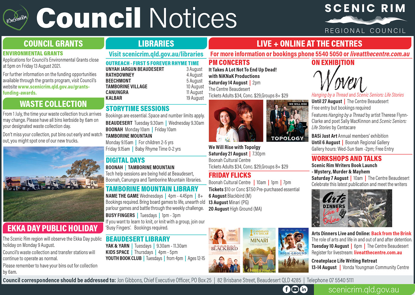 Scenic Rim Regional Council Notices - August 2021