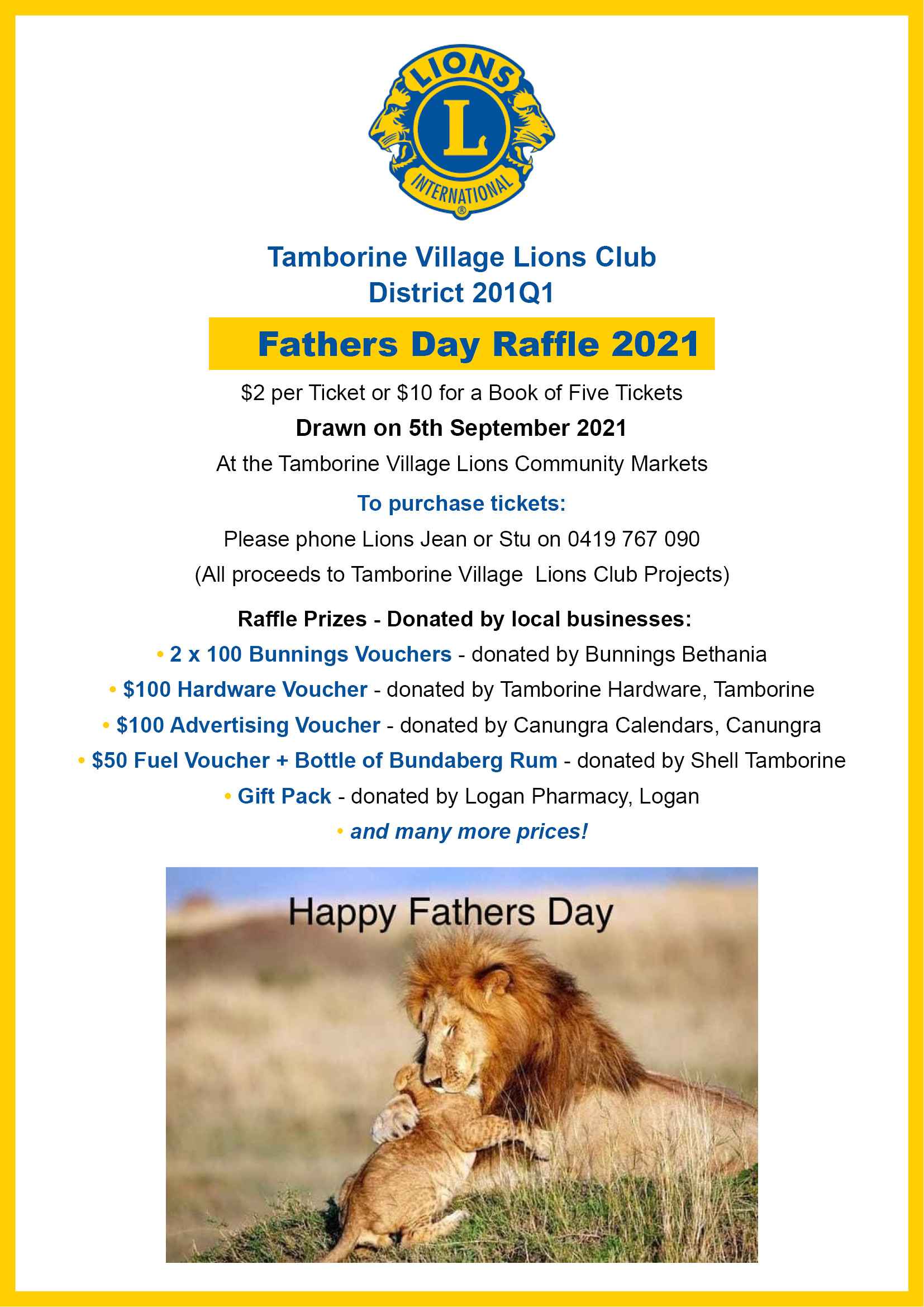 Tamborine Village Lions Fathers Day Raffle