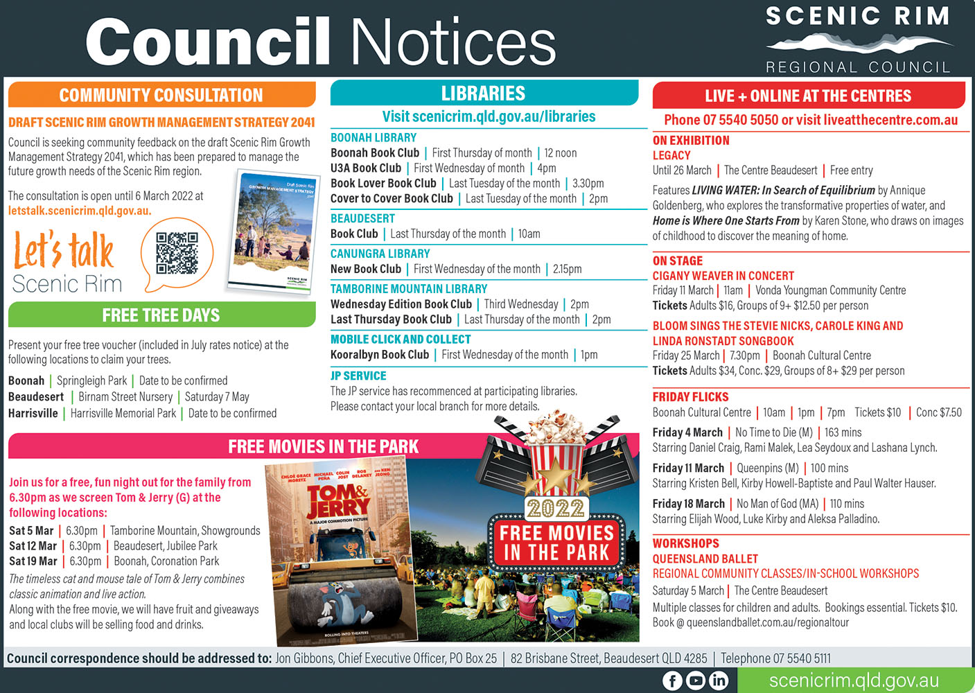 Scenic Rim Regional Council Notices - March 2022