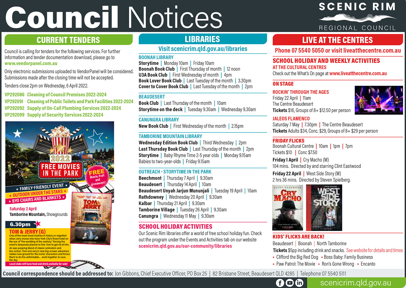 Scenic Rim Regional Council Notices - April 2022