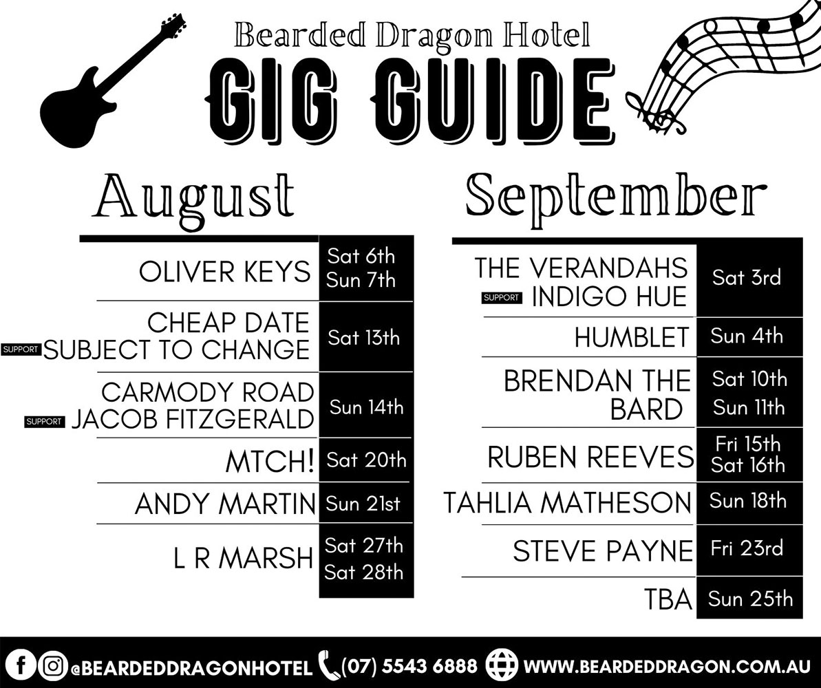 Bearded Dragon Gig Guide - August - September