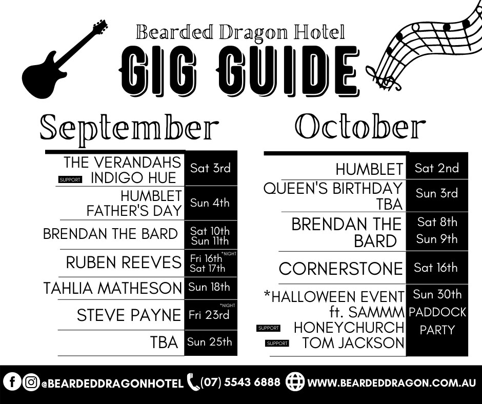 Bearded Dragon Gig Guide - September - October