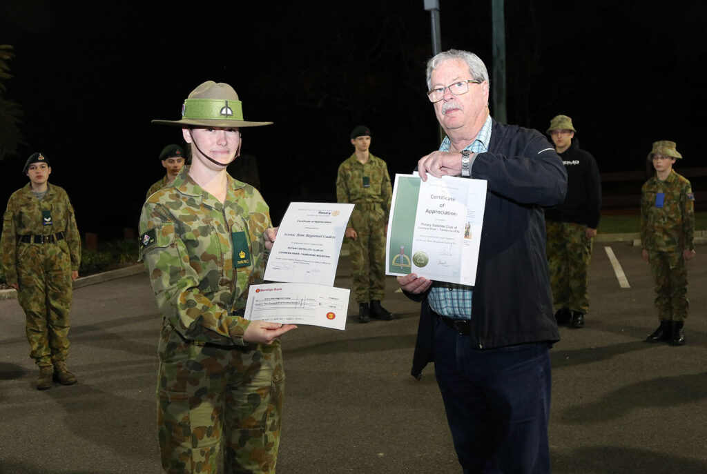 Presentation by President of Rotary Club Tamborine Mountain, Neil Smith, of donation of $1500 to the Scenic Rim Regional Cadets