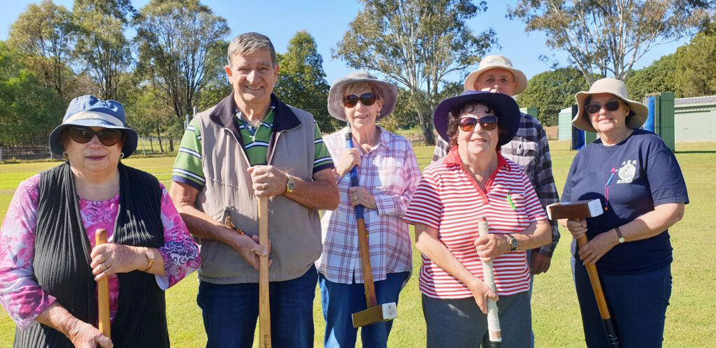 Members of the Beaudesert U3A Croquet group (l to r): Helen Matthews, Johnny Estbergs, Rita Evans, Di Johnson, George Evans, & Rosemary Hunsley