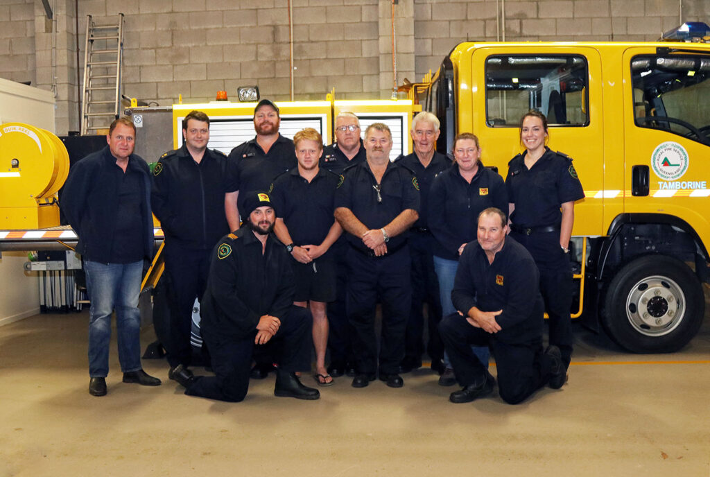 New Committee installed for Tamborine Rural Fire Brigade Service: 
Back Row L-R: Richard Young (Chairperson), Tyson Perkins-Joce (Fourth Officer), Cameron McRae (Treasurer), Zaydan Clancy (Fifth Officer & Equipment Officer), Wayne Joce (Communication Officer), Terry Watkins (First Officer), Trevor Henderson (Second Officer), Hayley Muchow (VCE Co-Ordinator), & Grace McGhie (Sixth Officer & Secretary); Front Row L-R: Luke Woodward (Brigade Training Officer), & Steve Curtis (Third Officer)
