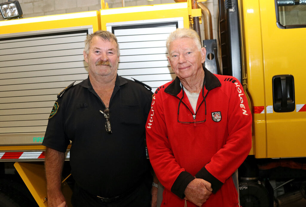 First Officer Terry Watkins thanks neighbour Terry Jones for his 9 years of help