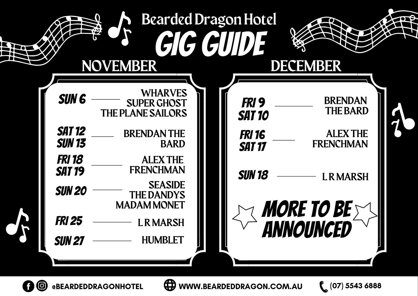 Bearded Dragon Gig Guide - November - December