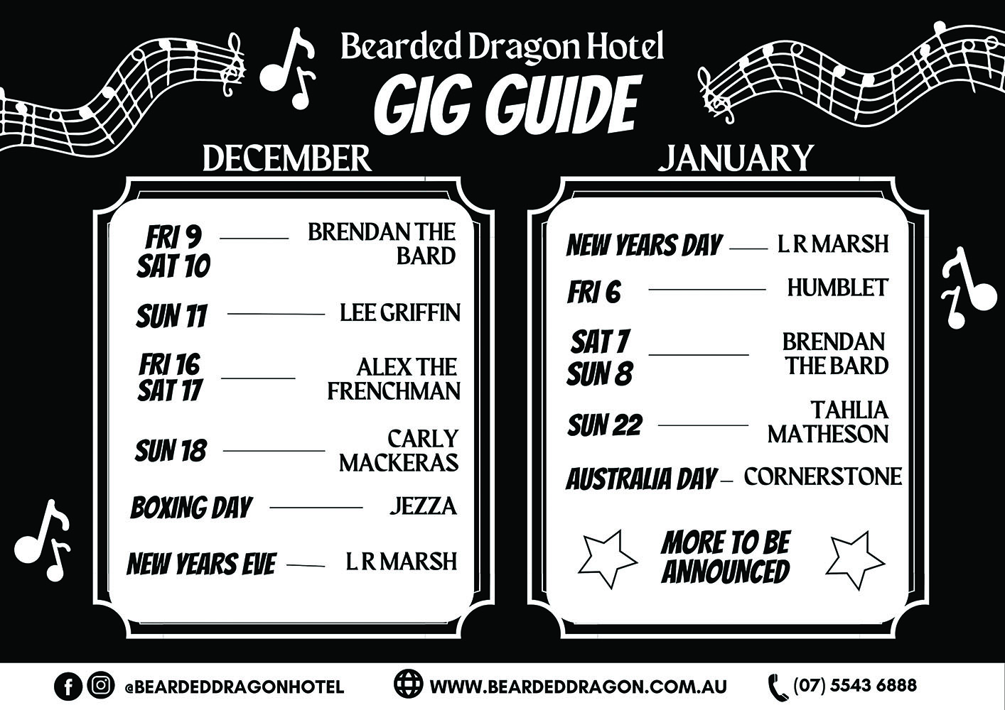 Bearded Dragon Gig Guide - December - January